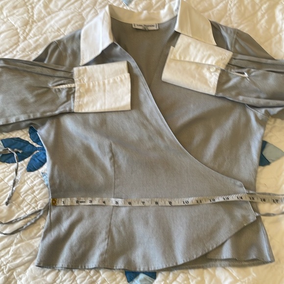 Anne Fontaine Paris true wrap dress shirt, gray with white collar & cuffs Size 3 - Picture 13 of 15